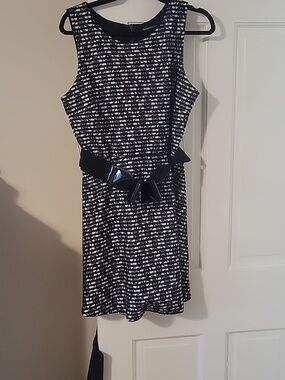 HeartSoul Black and White Lace-Striped Sheath Dress With Belt In Size Large